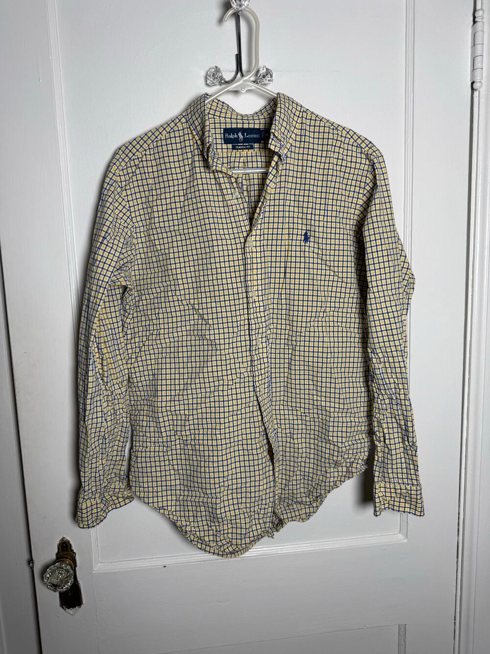 Ralph Lauren Mens M Classic Fit Yellow Blue Check Plaid Button Down Shirt